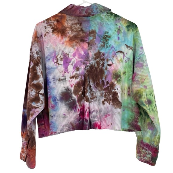Handmade Tie Dye Button Down Shirt Top Womens Size Small Colorful Painted Crop - Picture 2 of 11